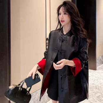 Ženska jakna od umjetne kože, stojeći ovratnik, A-linijski kroj, proljeće 2025