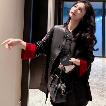 Ženska jakna od umjetne kože, stojeći ovratnik, A-linijski kroj, proljeće 2025