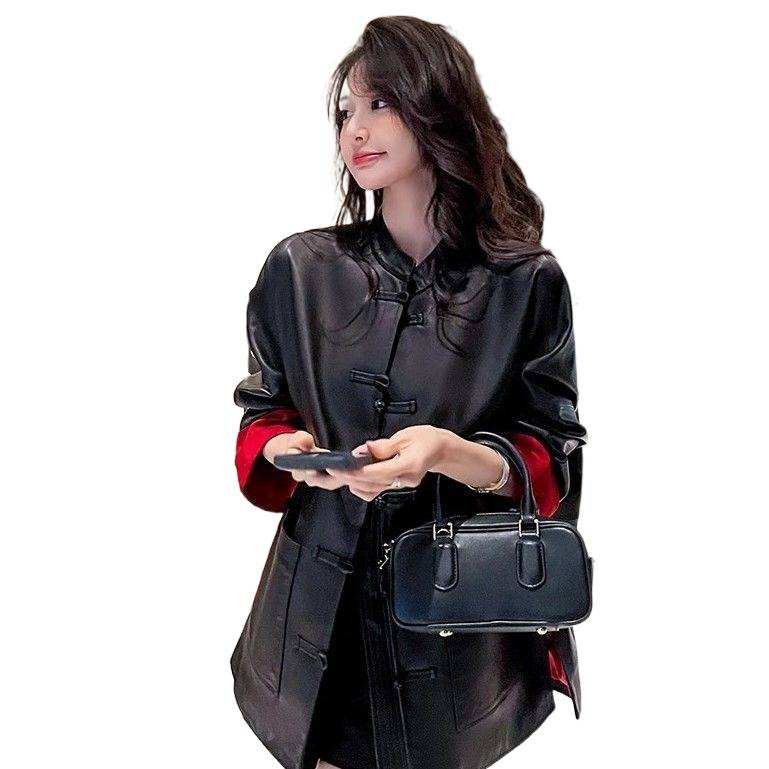 Ženska jakna od umjetne kože, stojeći ovratnik, A-linijski kroj, proljeće 2025