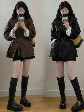 Ženska PU kožna moto jakna sa stojećim ovratnikom i dugim rukavima