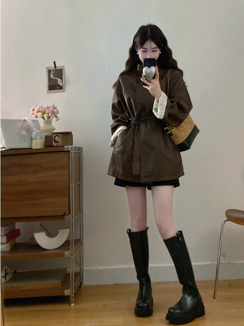 Ženska PU kožna moto jakna sa stojećim ovratnikom i dugim rukavima