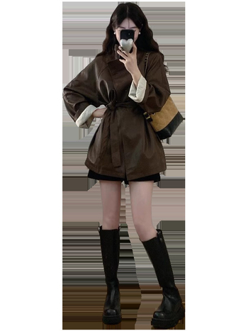 Ženska PU kožna moto jakna sa stojećim ovratnikom i dugim rukavima