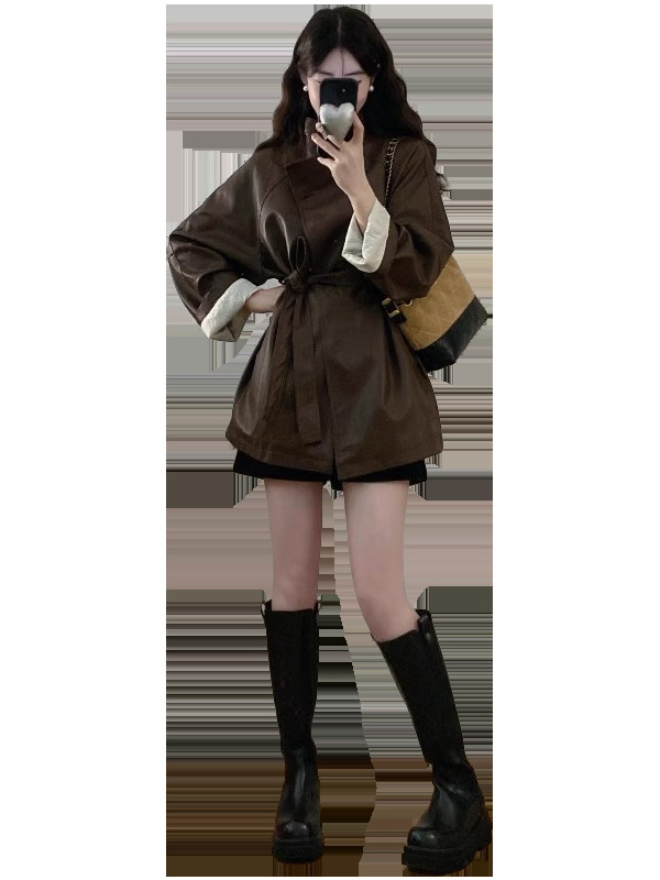 Ženska PU kožna moto jakna sa stojećim ovratnikom i dugim rukavima