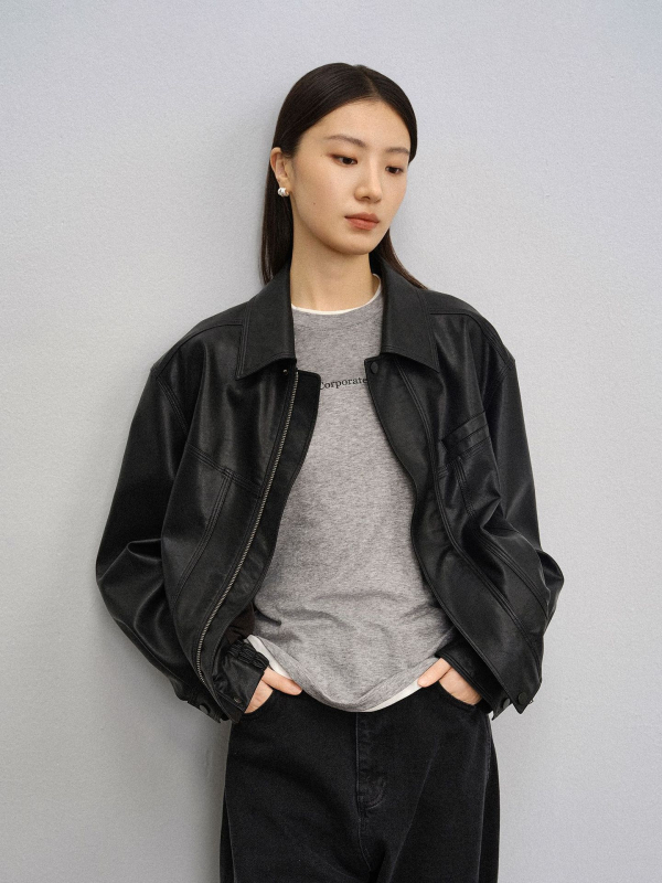 Ženska PU kožna jakna, umjetna koža, ovratnik rever, dugi rukavi, japansko-korejski casual stil