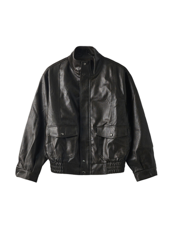 Jakna od umjetne kože za žene, s ovratnikom-stojnikom, labav kroj, dugi rukavi, poliester tkanina