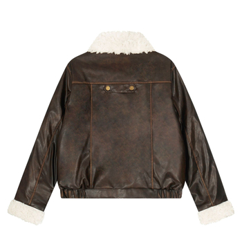 PU kožna jakna s quilt dizajnom i imitacijom krzna na ovratniku, širokog kroja, zip zatvarač