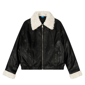 PU kožna jakna s quilt dizajnom i imitacijom krzna na ovratniku, širokog kroja, zip zatvarač
