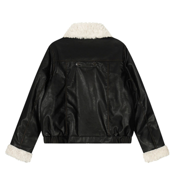 PU kožna jakna s quilt dizajnom i imitacijom krzna na ovratniku, širokog kroja, zip zatvarač