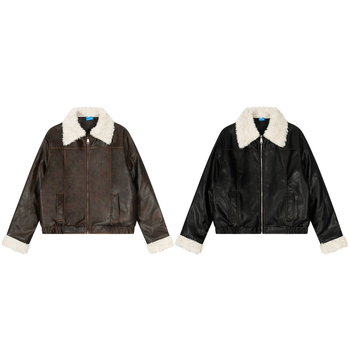 PU kožna jakna s quilt dizajnom i imitacijom krzna na ovratniku, širokog kroja, zip zatvarač