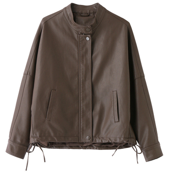 Ženska prirodna kožna jakna – kratka sa stojećim ovratnikom, korejski/moto stil, jesen-zima 2025, ovčja koža