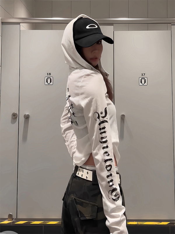 Ženski hoodie T-shirt s kapuljom i dugim rukavima, uski kroj, tisak s tekstom, lagan za proljeće/jesen, viskoza s 90–95% pamuka