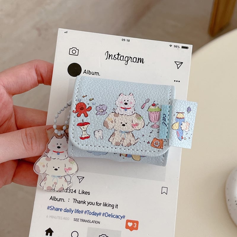 Zaštitno kućište AirPods 4 / Pro 2 s kožnim uzorkom i preklopnim poklopcem, dizajn crtani štenci, TPU materijal