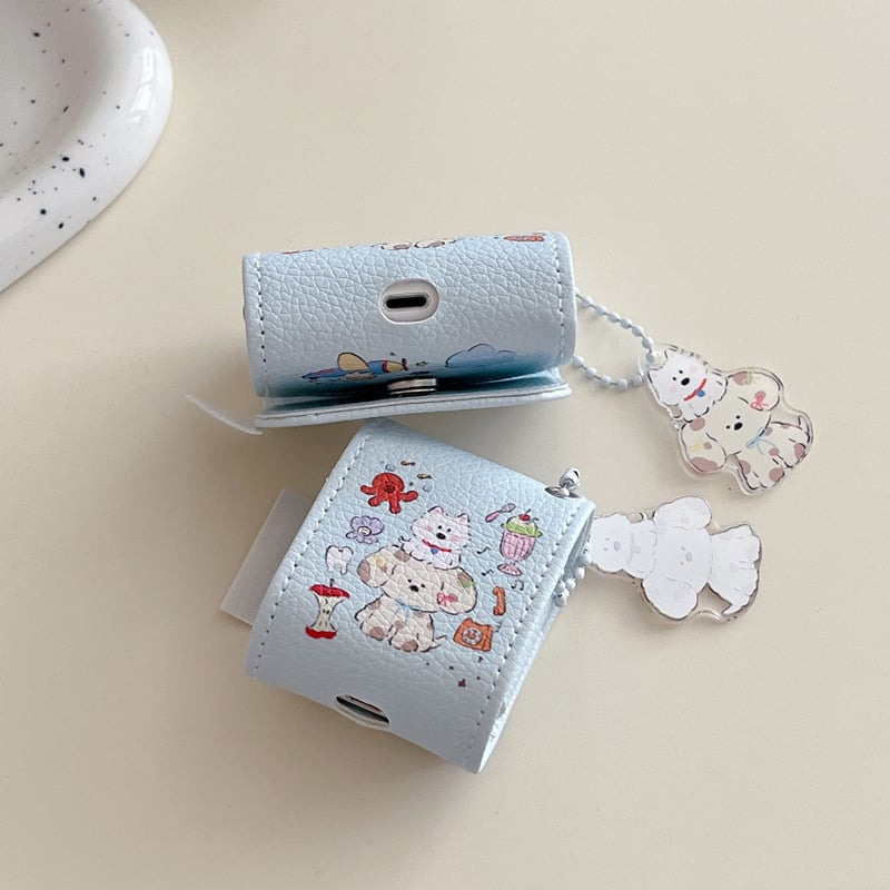 Zaštitno kućište AirPods 4 / Pro 2 s kožnim uzorkom i preklopnim poklopcem, dizajn crtani štenci, TPU materijal