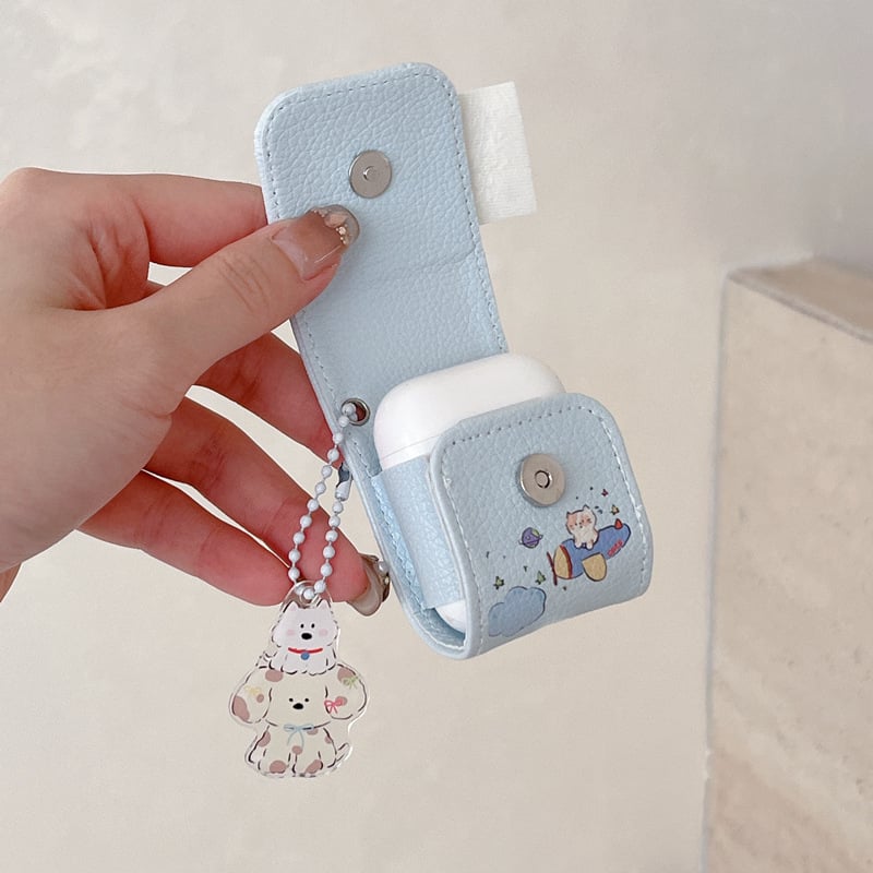 Zaštitno kućište AirPods 4 / Pro 2 s kožnim uzorkom i preklopnim poklopcem, dizajn crtani štenci, TPU materijal