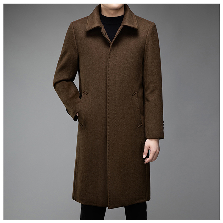Muški reverzibilni kaput od kašmira i vune, srednje duljine, rever, jednostruko kopčanje, džepovi s aplikacijama