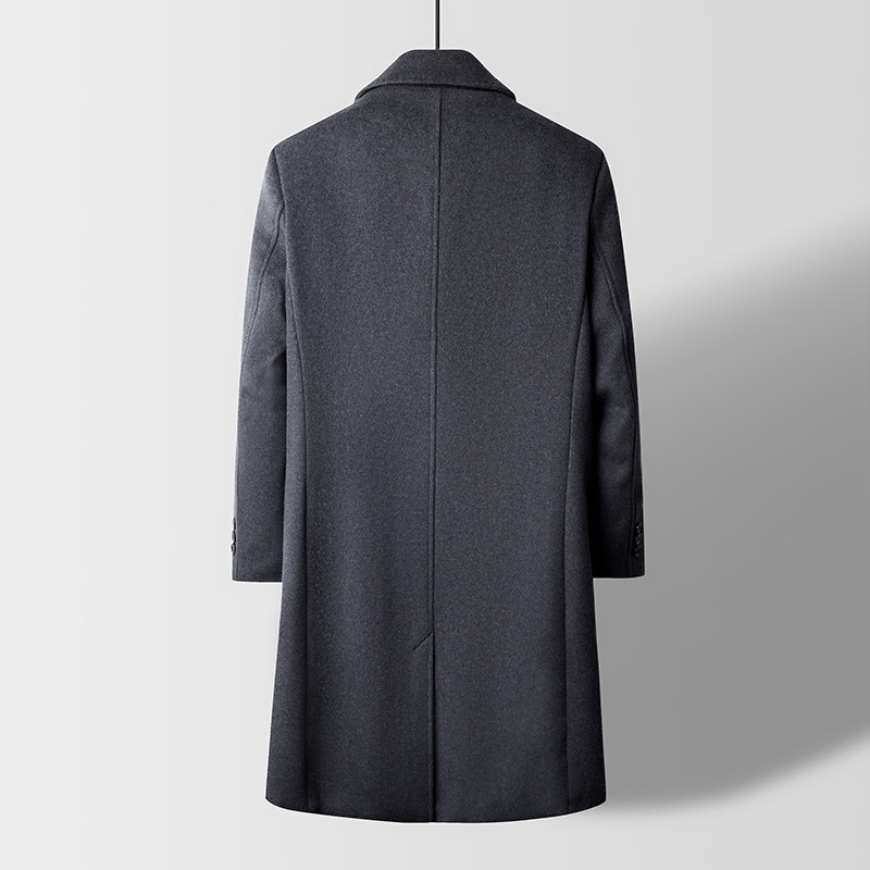 Muški reverzibilni kaput od kašmira i vune, srednje duljine, rever, jednostruko kopčanje, džepovi s aplikacijama