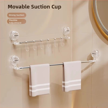 Bară de prosoape din plastic cu ventuză, pentru baie, extensibilă, fără montaj, ambalare individuală