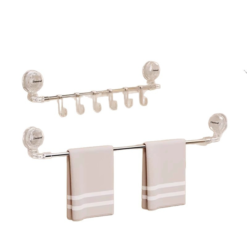 Bară de prosoape din plastic cu ventuză, pentru baie, extensibilă, fără montaj, ambalare individuală