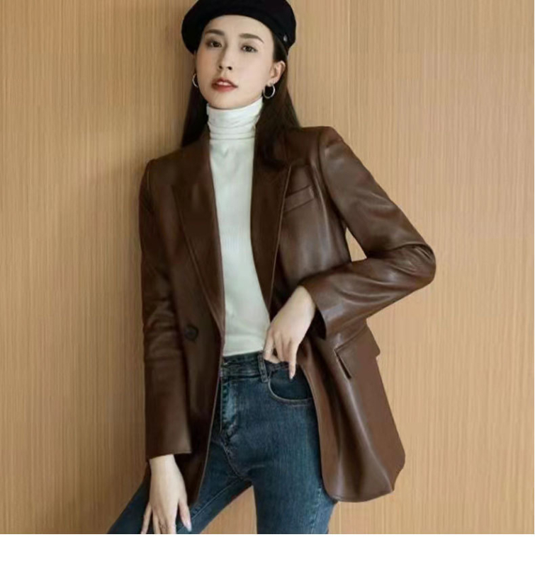 Jakna od umjetne kože, rever ovratnik, dugi rukavi, casual stil, jesen 2025