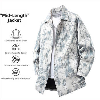 Trench kaput srednje dužine s reverom, kamuflažni cvjetni uzorak, poliesterska mješavina, podstavljena 100% poliester, bočne džepove, jesen