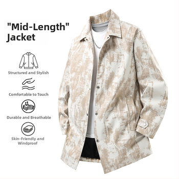 Trench kaput srednje dužine s reverom, kamuflažni cvjetni uzorak, poliesterska mješavina, podstavljena 100% poliester, bočne džepove, jesen