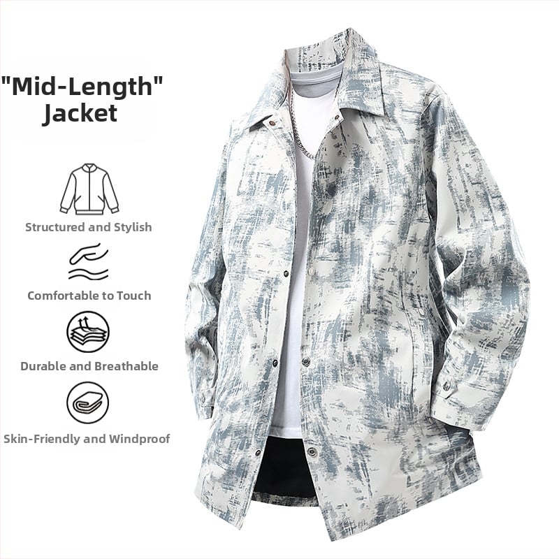 Trench kaput srednje dužine s reverom, kamuflažni cvjetni uzorak, poliesterska mješavina, podstavljena 100% poliester, bočne džepove, jesen