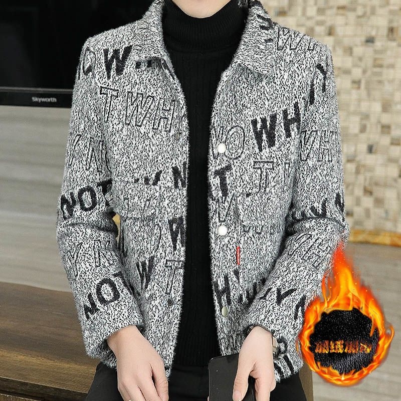 Muški kratki vuneni kaput s krznenim detaljima, podstava 100%, ovratnik Turn-Down, bez kopča