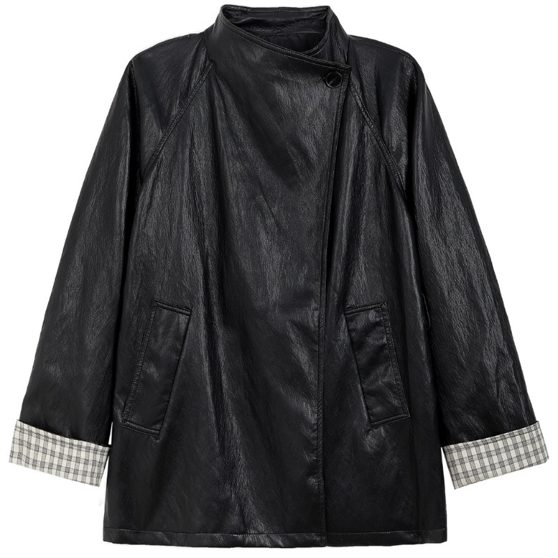 Kožni kaput od ovčje kože s Western ovratnikom, srednja duljina, pojas, elegantan gradski stil
