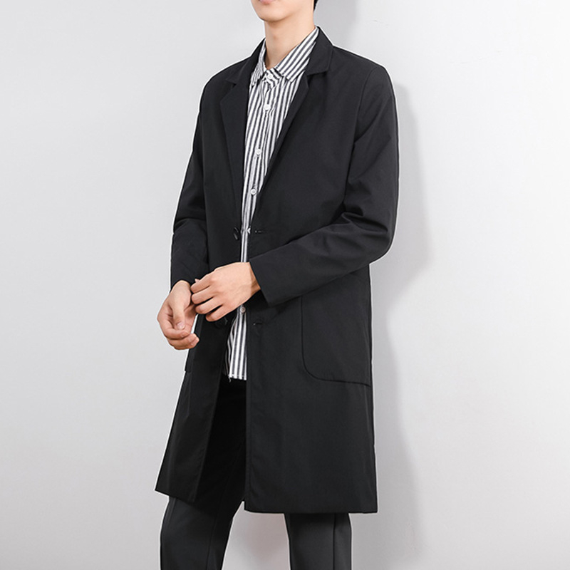 Ανδρικό παλτό, ιαπωνικού φρέσκου στυλ, μεσαίο μήκος, στενή γραμμή, με κουμπιά σε μια σειρά
