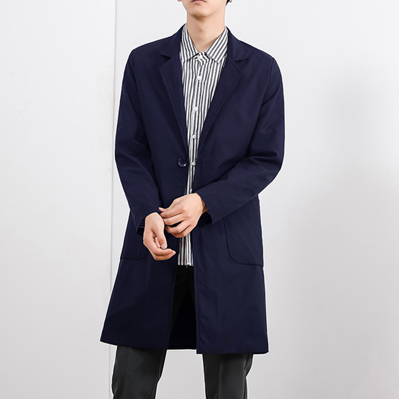Ανδρικό παλτό, ιαπωνικού φρέσκου στυλ, μεσαίο μήκος, στενή γραμμή, με κουμπιά σε μια σειρά