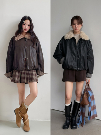Ženska PU kožna jakna s flis podstavom, stojeći ovratnik, zatvarač, slobodan kroj, zimska 2025, korejski/japanski casual stil