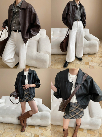 Sinan Modern gradska PU kožna jakna s reverom, imitacija kože, dugi rukavi, zatvarač, elegantan gradski stil SN8098