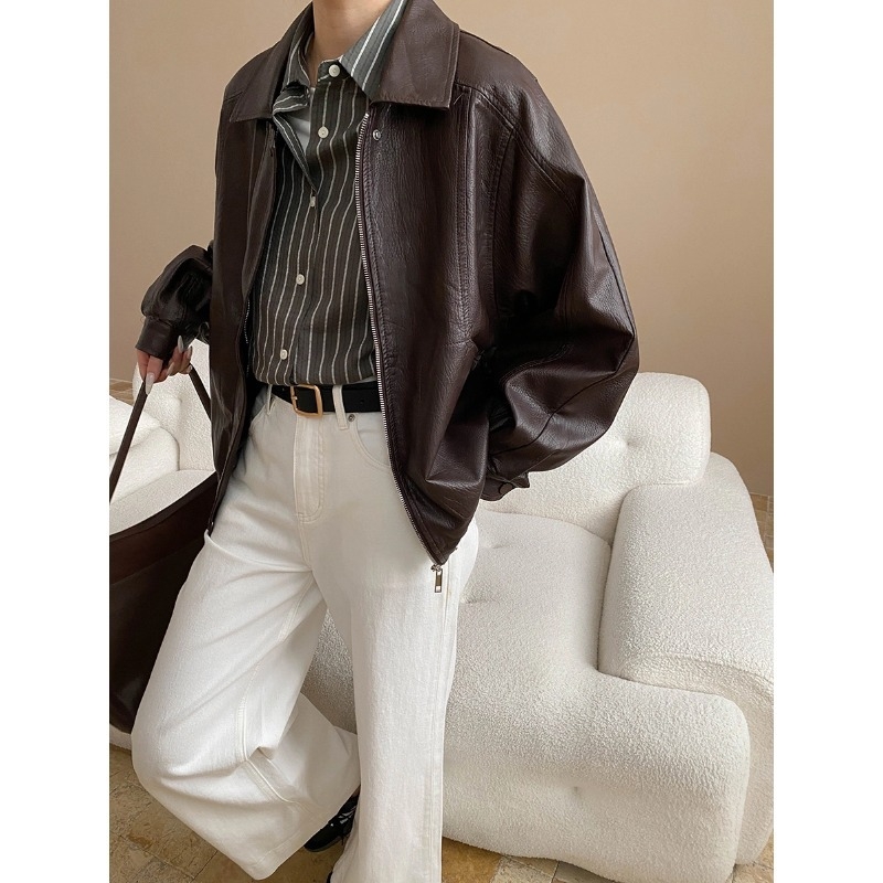 Sinan Modern gradska PU kožna jakna s reverom, imitacija kože, dugi rukavi, zatvarač, elegantan gradski stil SN8098