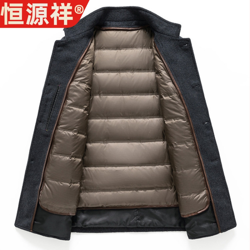 Muški vuneni kaput s stojećim ovratnikom i odvojivom podstavom s perjem, uski kroj, jesen-zima 2025