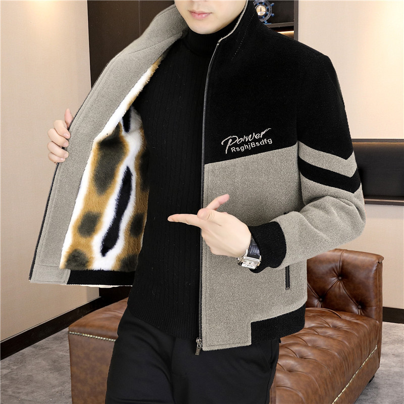 Muški kaput od korduroja, slobodan kroj, stojeći ovratnik bez kapulje, glavni materijal lan, podstava Other