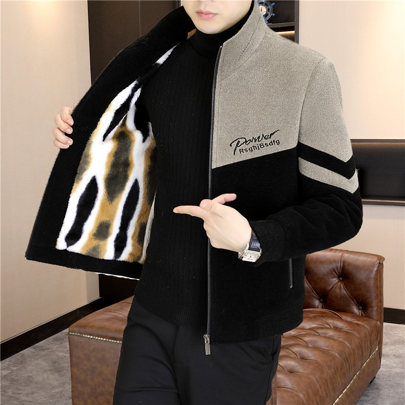 Muški kaput od korduroja, slobodan kroj, stojeći ovratnik bez kapulje, glavni materijal lan, podstava Other