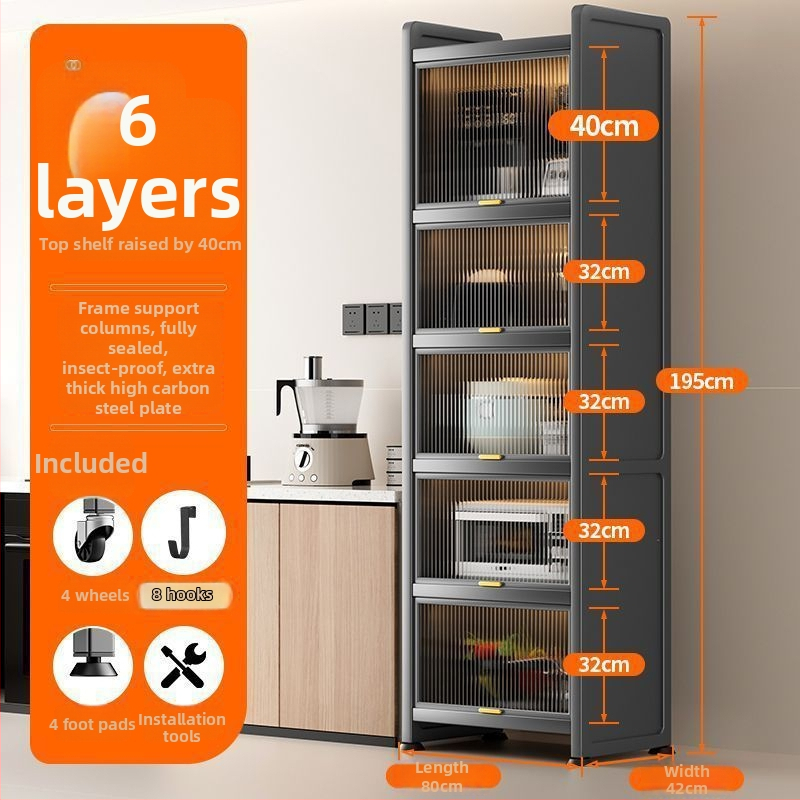 Kuchynská polica pre úzke priestory – podlaha, viacposchodová skriňa na hrnce a mikrovlnnú rúru, pohyblivá, z uhlíkovej ocele