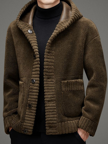 Muški kaput s kapuljačom od krzna i vune, debeli zimski kaput, jednostruko zatvaranje, slobodan kroj, 3D džepovi, dvostrano nošenje