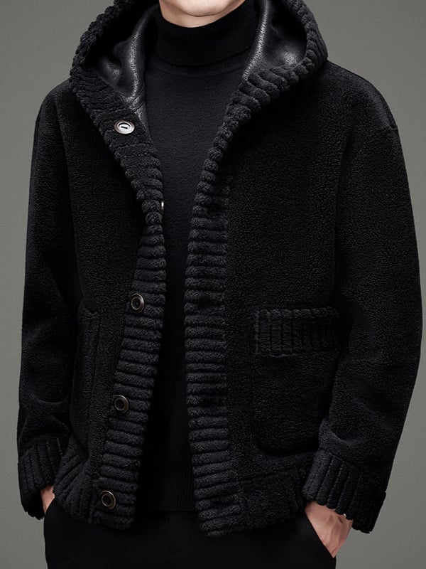 Muški kaput s kapuljačom od krzna i vune, debeli zimski kaput, jednostruko zatvaranje, slobodan kroj, 3D džepovi, dvostrano nošenje