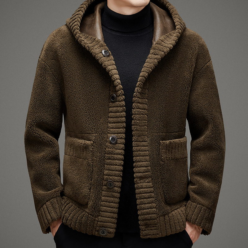 Muški kaput s kapuljačom od krzna i vune, debeli zimski kaput, jednostruko zatvaranje, slobodan kroj, 3D džepovi, dvostrano nošenje