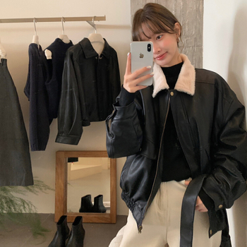 Damska PU kožna jakna s reverom, slobodan kroj, zatvarač sprijeda, zima 2025