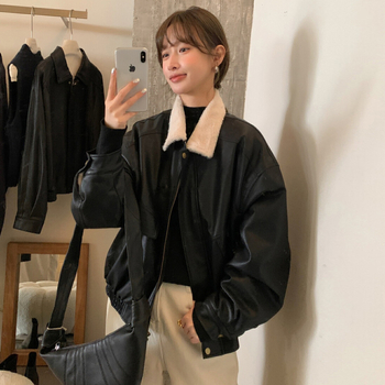 Damska PU kožna jakna s reverom, slobodan kroj, zatvarač sprijeda, zima 2025