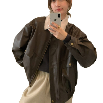 Damska PU kožna jakna s reverom, slobodan kroj, zatvarač sprijeda, zima 2025