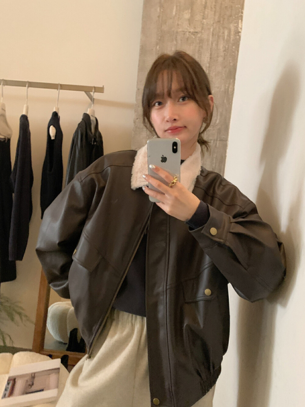 Damska PU kožna jakna s reverom, slobodan kroj, zatvarač sprijeda, zima 2025