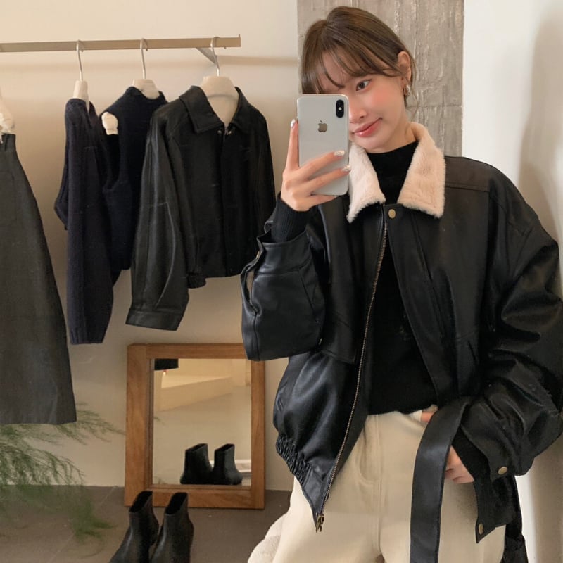 Damska PU kožna jakna s reverom, slobodan kroj, zatvarač sprijeda, zima 2025