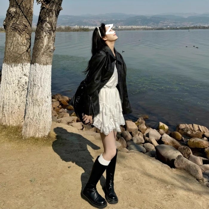 Ženska PU kožna jakna, srednja duljina, polo ovratnik, zatvarač, slobodan kroj, dugi rukavi