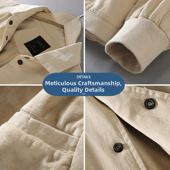 Muška duga jakna u retro japanskom stilu od 100% pamuka, fleece podstava, debeli materijal, slobodan kroj, stojeći ovratnik, zimska verzija