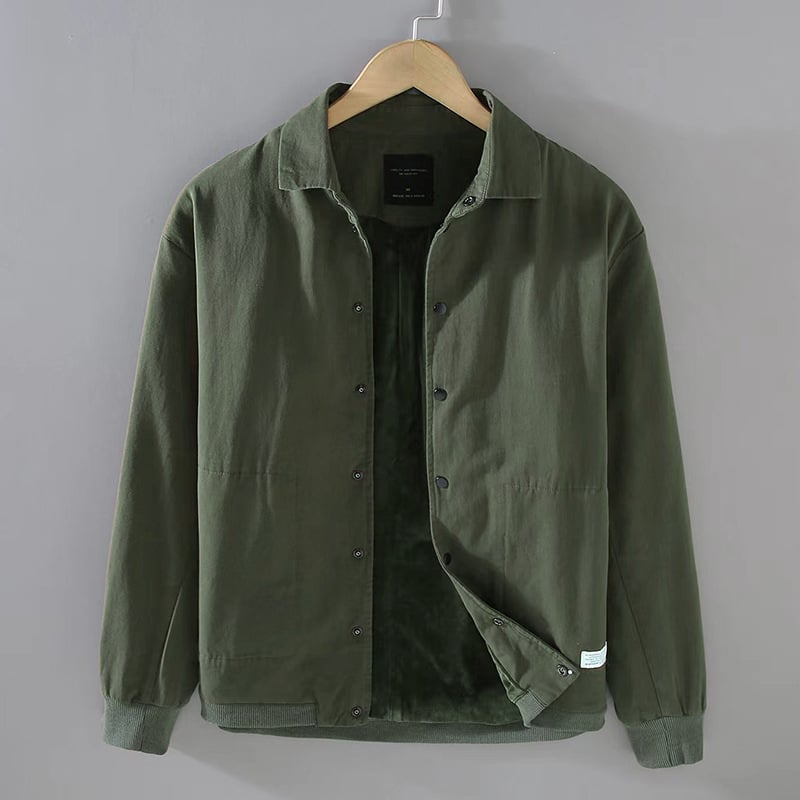 Muška duga jakna u retro japanskom stilu od 100% pamuka, fleece podstava, debeli materijal, slobodan kroj, stojeći ovratnik, zimska verzija