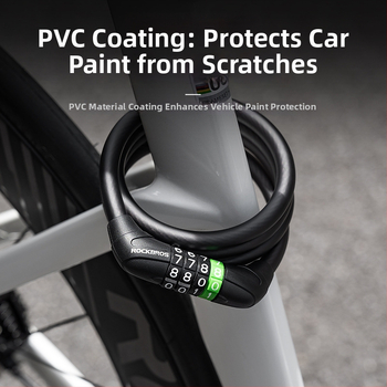 ROCKBROS Prijenosna prstenasta zaključavka za bicikl s čeličnim kabelom — kompaktna, pogodna za planinske, cestovne i električne bicikle; materijali: ABS, cinkov spoj, PVC i čelični kabel; prilagodba dostupna