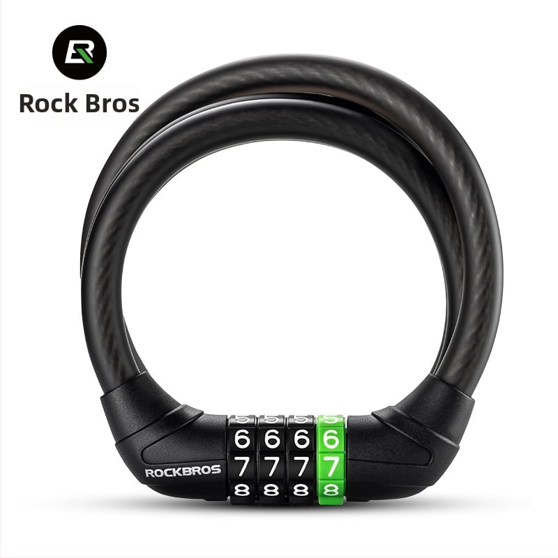 ROCKBROS Prijenosna prstenasta zaključavka za bicikl s čeličnim kabelom — kompaktna, pogodna za planinske, cestovne i električne bicikle; materijali: ABS, cinkov spoj, PVC i čelični kabel; prilagodba dostupna